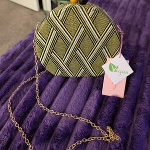 Vegan Yellow and Black Patterned Women's Bag